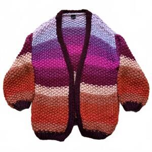 Anthropologie Saachi Chunky Knitted Cardigan Oversized Rainbow Women's OS
